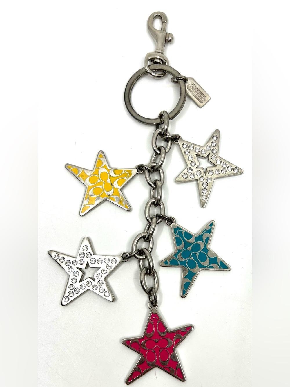Coach Large Star Keychain Silver Tone Dangle Rhinestone Bag Charm Keychain Y2K